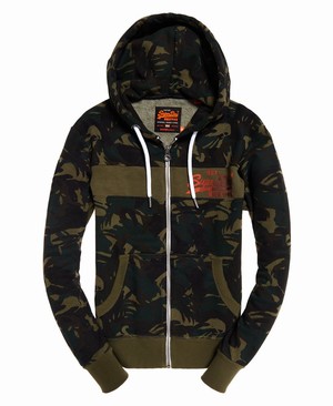 Superdry Vintage Logo Camo Panel Cipzár Férfi Kapucnis Pulóver Olivazöld | YMRIZ3672